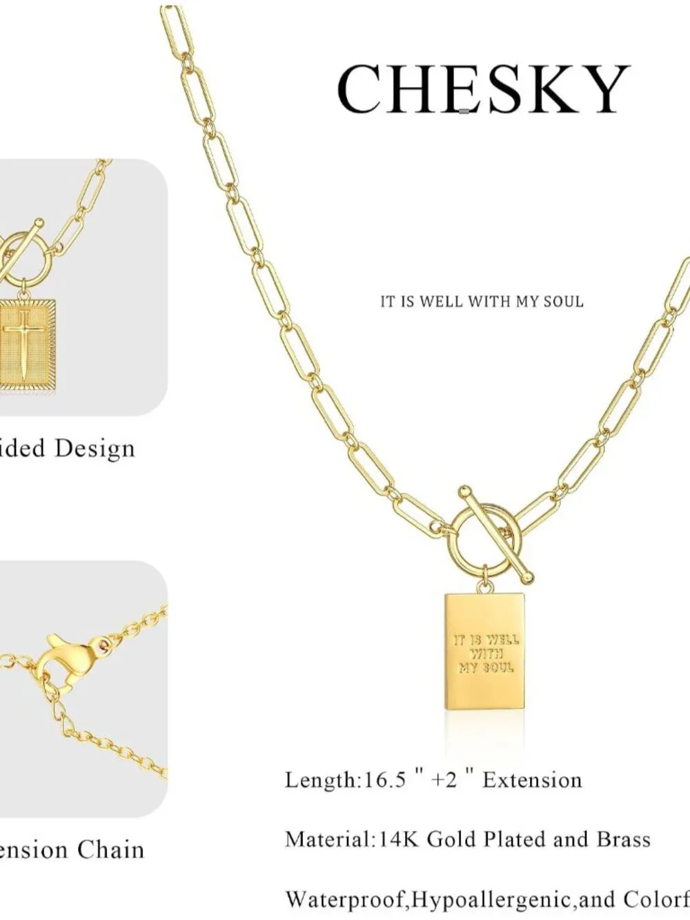 Cross Necklace for Women Trendy, Dainty 14K Gold Plated Paperclip Charm Necklace - Picture 4 of 7